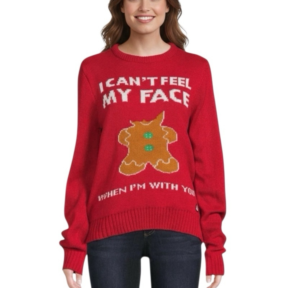 Christmas Gingerbread Sweater “I Can’t Feel My Face When I’m With You” NWT - M